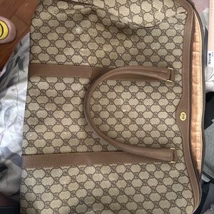 Vintage Gucci Boston Duffel Travel Bag Brown Canvas Great Preowned Condition
